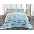 thumbnail image 2 of Ambesonne Striped Quilted Coverlet 3 Pcs, Turtle Blue Aquatic, Queen Size, Blue Navy, 2 of 4