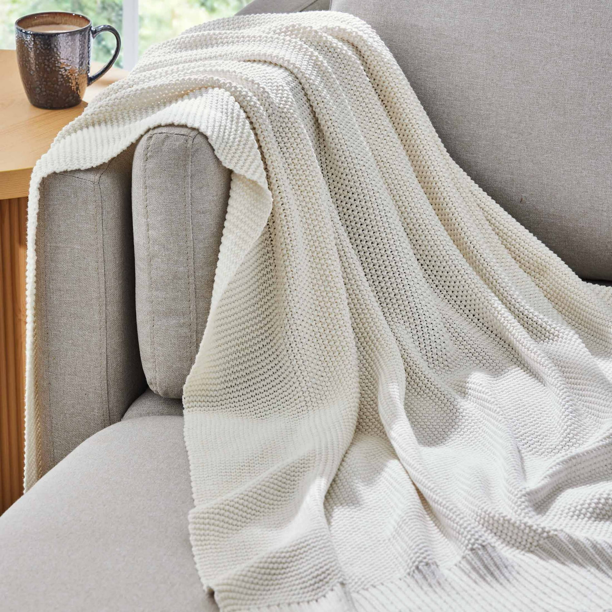Better Homes & Gardens Chunky Knit Throw Blanket, Papyrus, Cotton-Blend, 50 in x 60 in, 2.3 lb