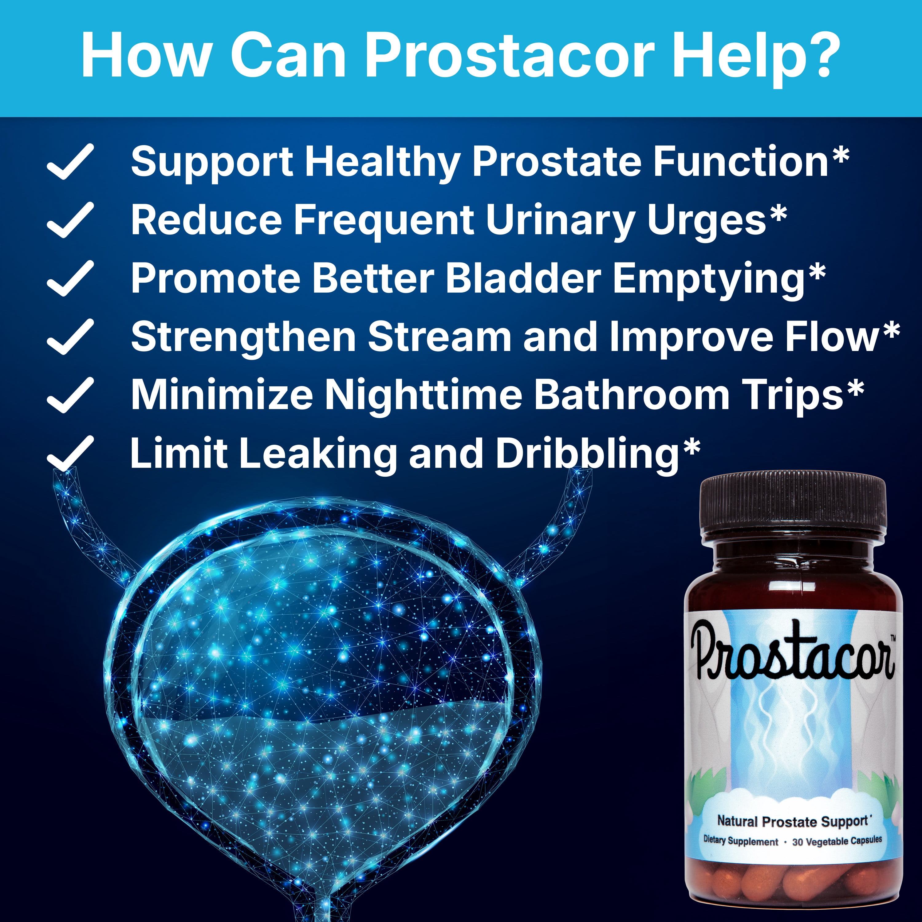Prostacor - Natural Prostate Support Supplement - Non-GMO, Vegan, Gluten-Free