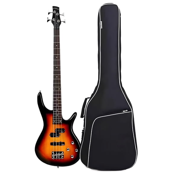 TBACW Bass Guitar Case - Bass Guitar Gig Bag 0.4 Inch Thick Padding Backpack Soft & Large Pocket & Back Hanger Loop Black (Bass Bag)