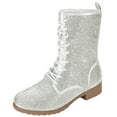 thumbnail image 2 of Forever Women Combat Army Style Boots Lace Up Side Zipper Rhinestone Bling Booties Silver 7.5, 2 of 5