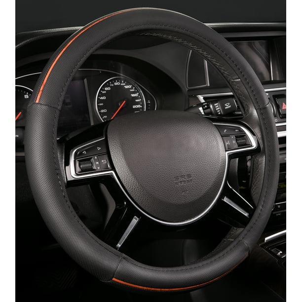 Auto Drive Universal PU Leather Wood Grain Steering Wheel Cover, Black