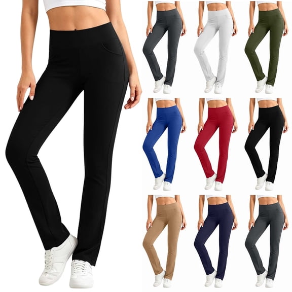 Ninixx Womens Mid Rise Yoga Pants Straight Leg Workout Leggings with Pockets Stretch Bootcut Trousers