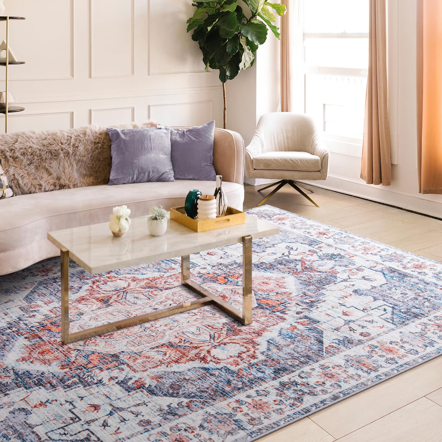 Jamfeel Soft Vintage Rugs Distressed Printed Area Rug Carpet for Living Room Bedroom Home Decor,6'x9',Blue