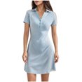 thumbnail image 2 of HongQid Women's V Neck Ribbed Knit Mini Dress Button Short Sleeve Slim Fit Bodycon Sweater Dress, 2 of 3