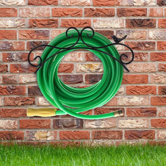 BESTYASH Black Wall Mounted Garden Hose Holder Rack, Sunproof and Cold Resistant Iron for Outdoor Use