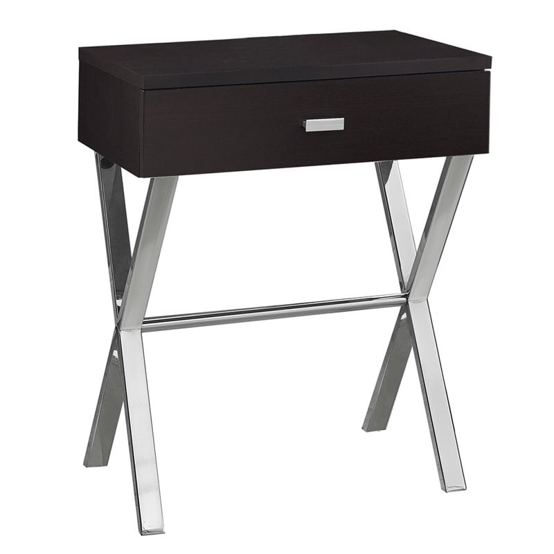 MonarchAccent Table Glossy White / Chrome Metal Night Stand