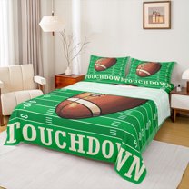 Manfei Teens Rugby Ball Sport Twin Sheet Sets,Touchdown Sport Game Twin Fitted Sheet,Boys Ball Gaming Flat Sheet For Kids,Super Cozy Room Decor,3-Piece