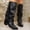 B_ Black, variant on Belt Buckle Square Low Heel Mid Calf Riding Slouch Boots for Women, Pointed Toe Solid Fall Casual Footwear Brown 36