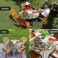 thumbnail image 4 of Red Christmas Round Tablecloth for 36-44 Inch Tables,Fitted Table Cover with Elastic Edge,Snowman Xmas Tree Ball Snowflake Winter Waterproof Outdoor Table Cloth Protector for Patio Garden Dinner, 4 of 9