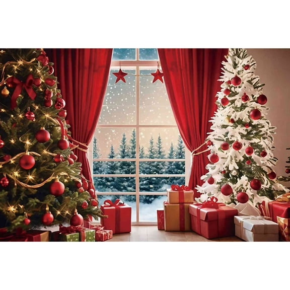Red Curtains Luxury Large Christmas Tree Backdrop New Year Photography Background Childr Studio Photo Shooting Props