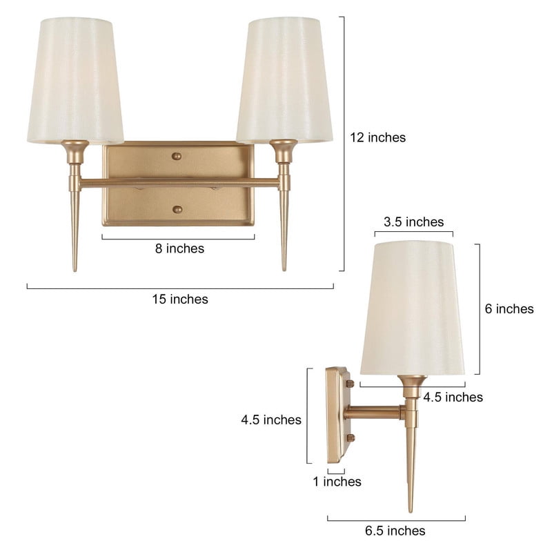 LNC 2-Light Gold and White Fabric Modern/Contemporary Bathroom Vanity Light Bar