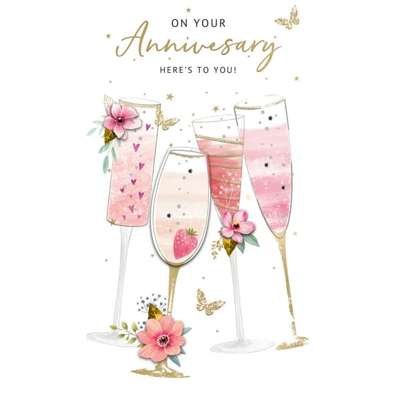Handmade "Champagne" Greeting Card Your Anniversary - Multiple Champagne Glasses
