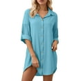 thumbnail image 1 of Robe d'Été pour Femmes Manches Courtes Poche Irrégulière Robe Chemise avec Poches, 1 of 5