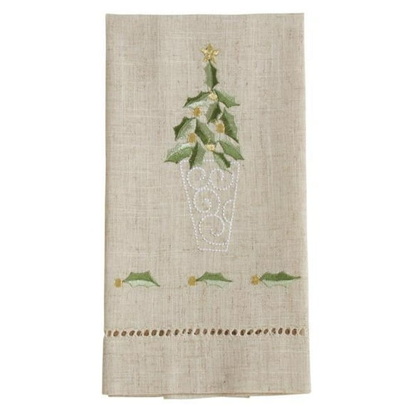 Saro Lifestyle XM759.N1422 14 x 22 in. Embroidered & Hemstitched Topiary Guest Towels, Natural - Set of 4