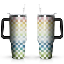 Rainbow Checkerboard 40oz Stainless Steel Vacuum Insulated Tumbler with Lid and Straw Gifts for Mom Friend Sister Grandma