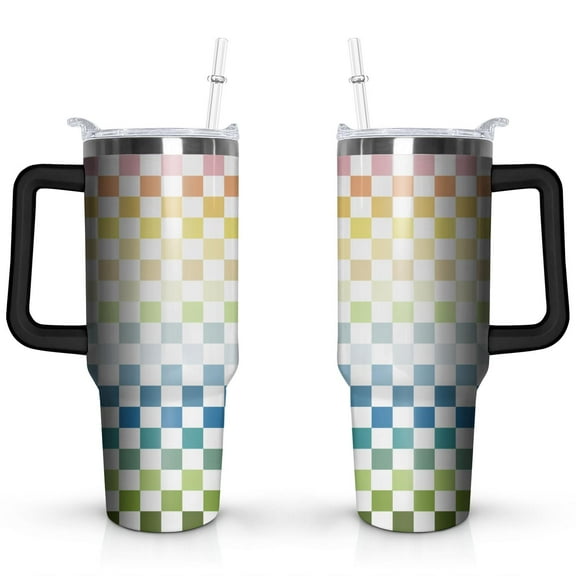 Rainbow Checkerboard 40oz Stainless Steel Vacuum Insulated Tumbler with Lid and Straw Gifts for Mom Friend Sister Grandma
