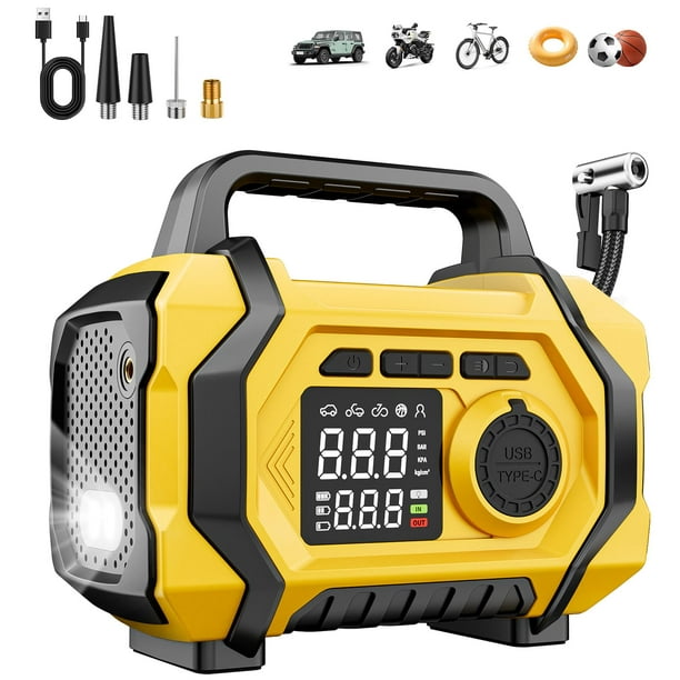 Compresor de aire portátil con inflador de neumáticos, 150 psi, 12 V, inalámbrico