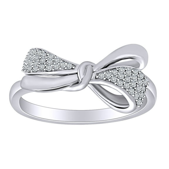AFFY 0.13 Cttw Round Cut White Natural Diamond Bow Band Ring In 10K Solid White Gold Ring Size-5