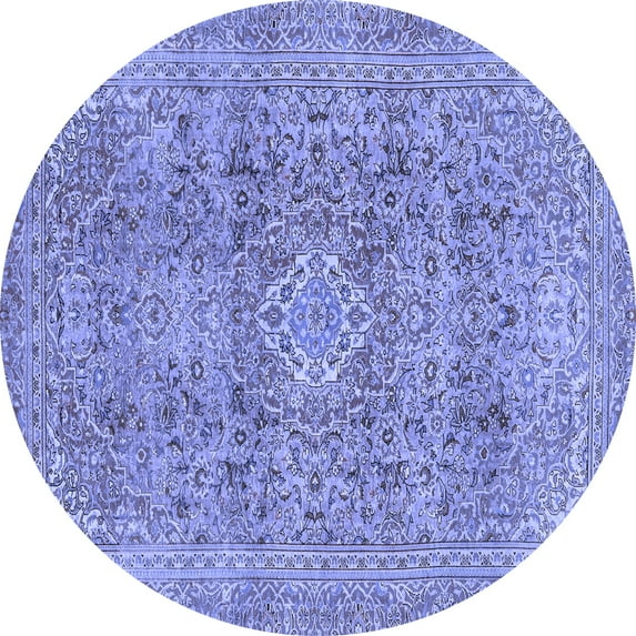 Ahgly Company Indoor Round Abstract Blue Modern Area Rugs, 3' Round