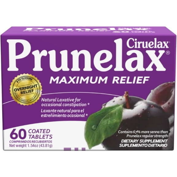 Prunelax Ciruelax Laxative Dietary Supplement Coated Tablets Maximum Relief, 60 ea (Pack of 6)