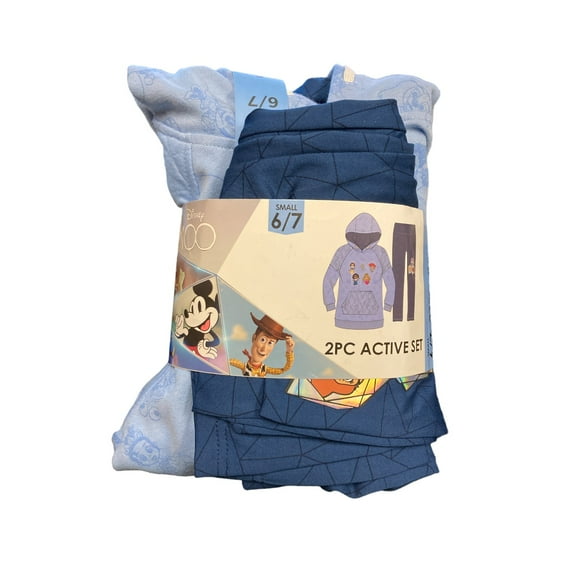 Disney 100 Youth Girl's 2 Piece Long Sleeve Hoodie and Legging Active Set (Blue, S (6/7))