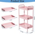 thumbnail image 3 of 3 Tier Rolling Cart, Metal Utility Cart with 3 Hanging Cups and 4 Hooks, Handle and Lockable Casters, Mesh Rolling Storage Cart Organizer, Easy Assembly for Kitchen Office, Pink, 3 of 8