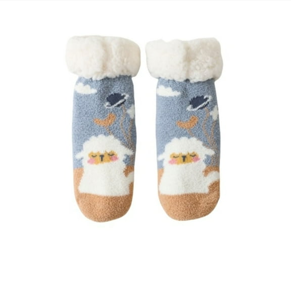 Krdevn Baby Socks - Rends Baby Slipper Socks Christmas Toddler Fuzzy Socks Warm Non Winter Socks - Socks for Baby Girl,Color:Blue,Size:0-2 Years