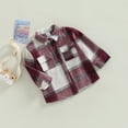 thumbnail image 3 of KOMOO Toddler Kids Flannel Plaid Shacket Jacket Long Sleeve Button Lapel Plaid Shirt Baby Coat with Pockets, 3 of 8