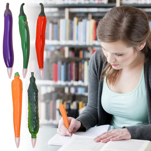 Juego de bolígrafos con forma vegetal | Bolígrafos magnéticos de tinta negra | Diseño de berenjena, pimiento, zanahoria y pepino | Papelería Novelity Realista | 10ml | 0,7 mm | Paquete de 4