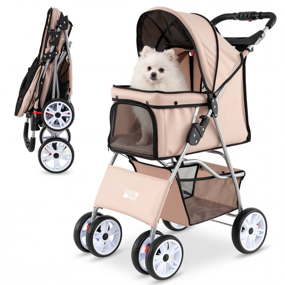 Infans 4-Wheel Pet Stroller for Dogs Cats up to 33 LBS, Foldable w/ Breathable Mesh