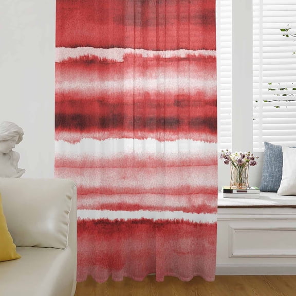 Red Ombre Semi Sheer Curtains Drapes for Living Room, Bedroom, French Doors Window 63 Inches Long, Modern Abstract Art Farmhouse Rod Pocket Chiffon Curtain Drapery Voile Draperies Panel