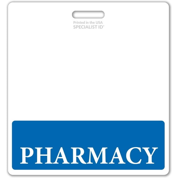 Oversized Pharmacy Badge Buddy Horizontal - XL Badge Buddies for Pharmacists - 3 3/8 X 4 1/8 Role Identification Badge Backer Card - USA Printed by Specialist ID (Blue)