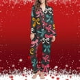 thumbnail image 2 of qelini Womens Plus Size Loungewear Sets Bow Print Lapel Long Sleeve Shirt and Pant with Pocket Nightwear Soft Cozy Sleepwear, 2 of 7