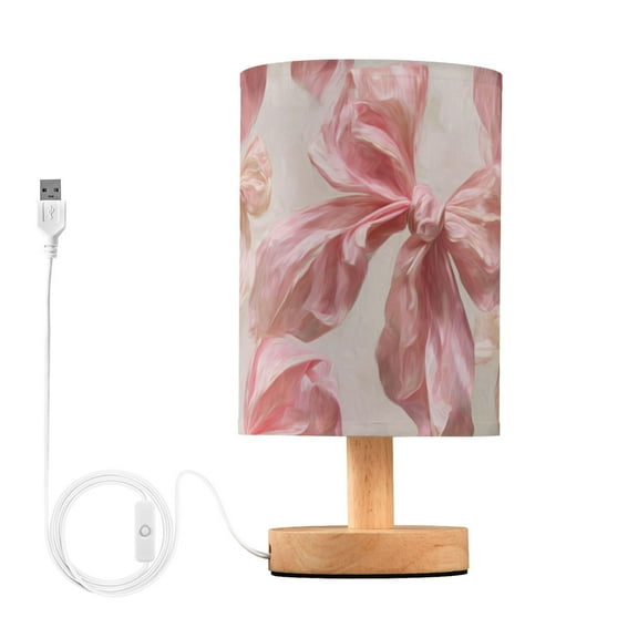 Soft Pink Bows Table Lamp with USB Port LED Warm Light Lamp Night Light Home Decor