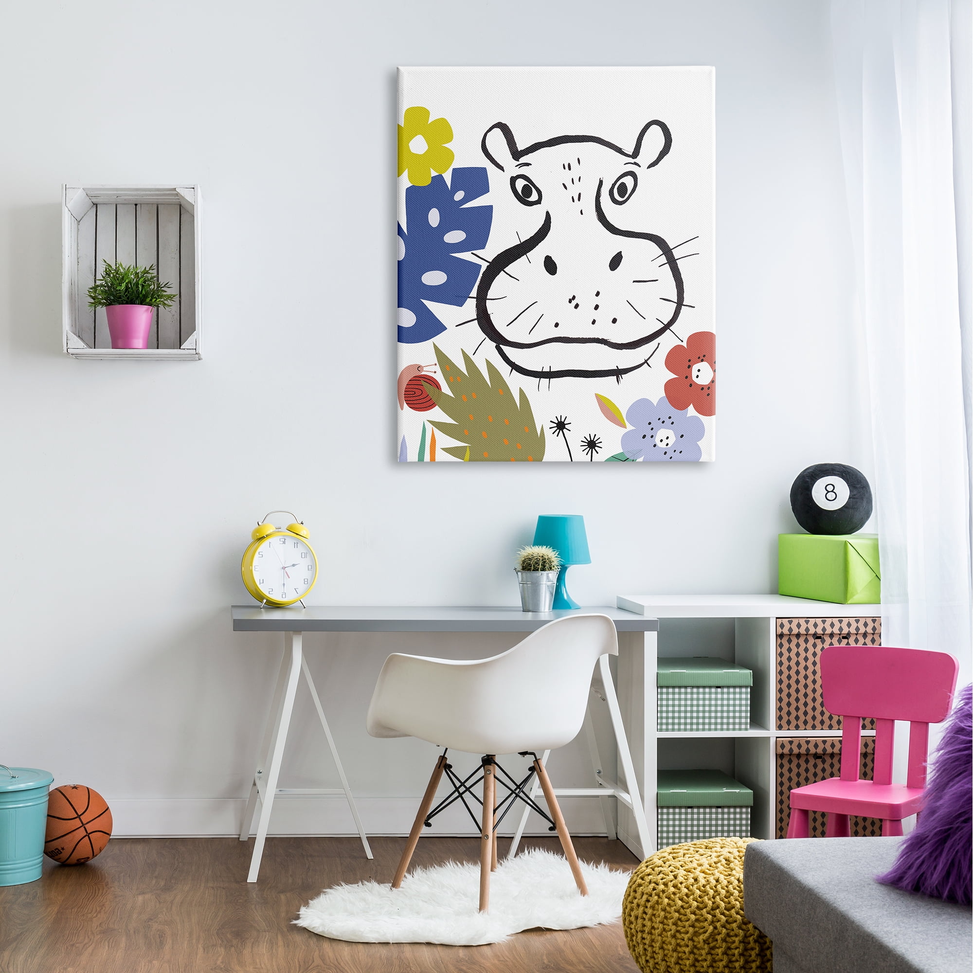 Stupell Industries Hippopotamus Botanical Jungle Drawing Safari Portrait,36 x 48, Design by Abi Hall