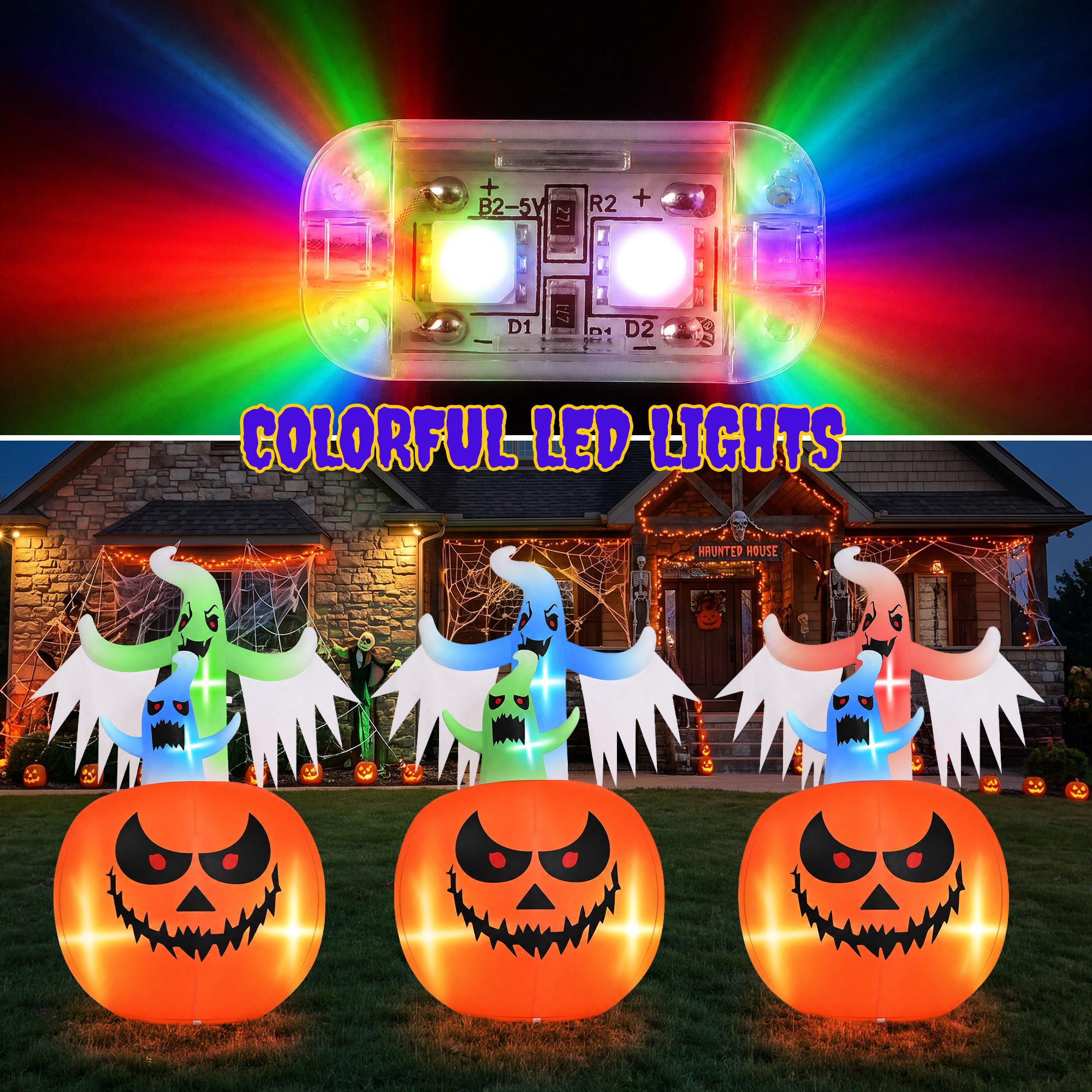 Firstness 6 Ft Halloween Inflatable, Pumpkin Ghost with LED Lights photo 6