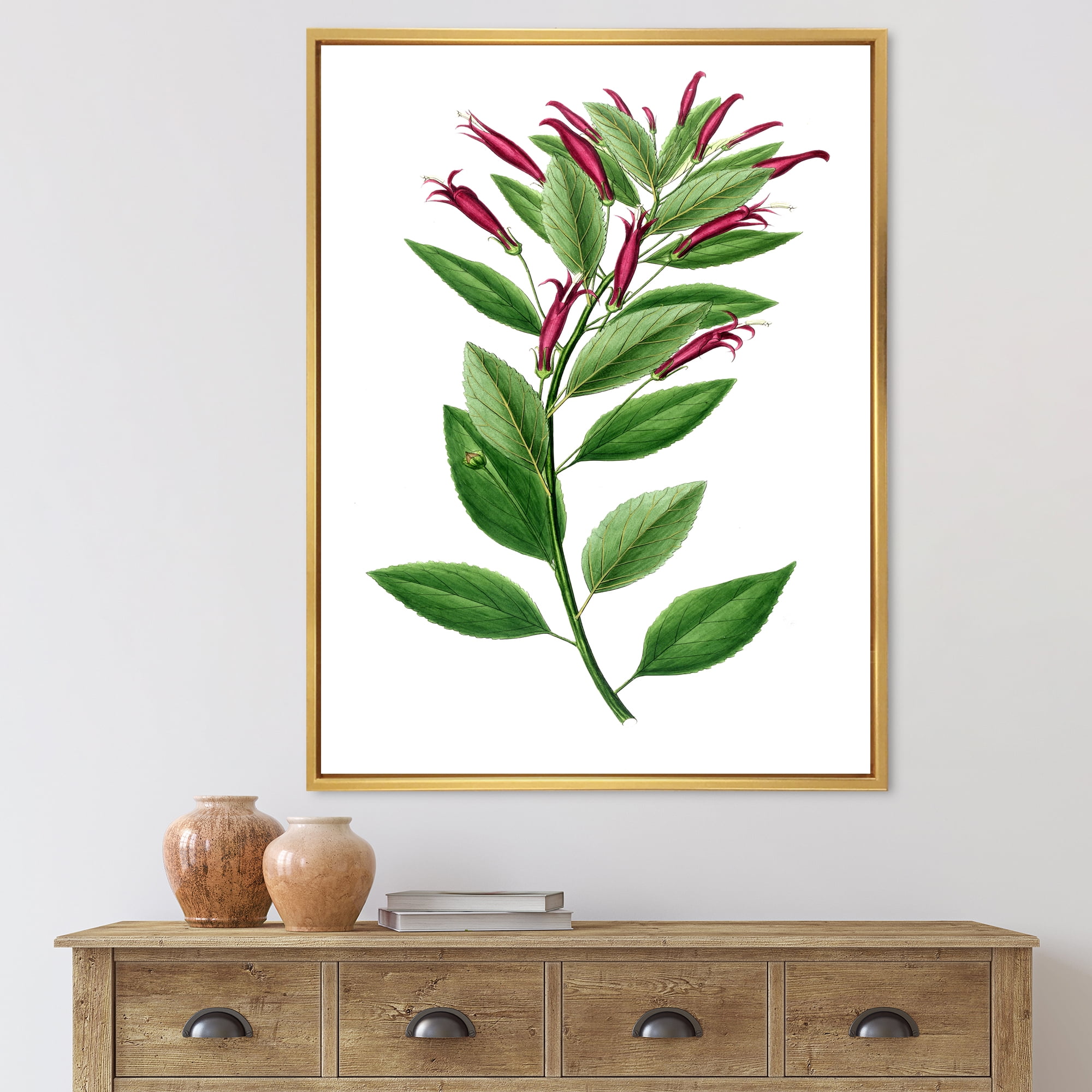 Ancient American Flora V 16 in x 32 in Framed Painting Canvas Art Print, by Designart