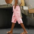 thumbnail image 2 of Linen Capris for Women Summer Casual High Waisted Crop Pants with Pockets Wed Leg Lounge Trousers Boho Beach Clothes Pink M, 2 of 5