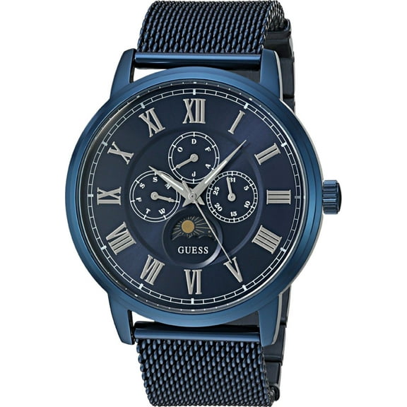 Guess Men W0871G3 Round Dial Stainless Blue Band Watch