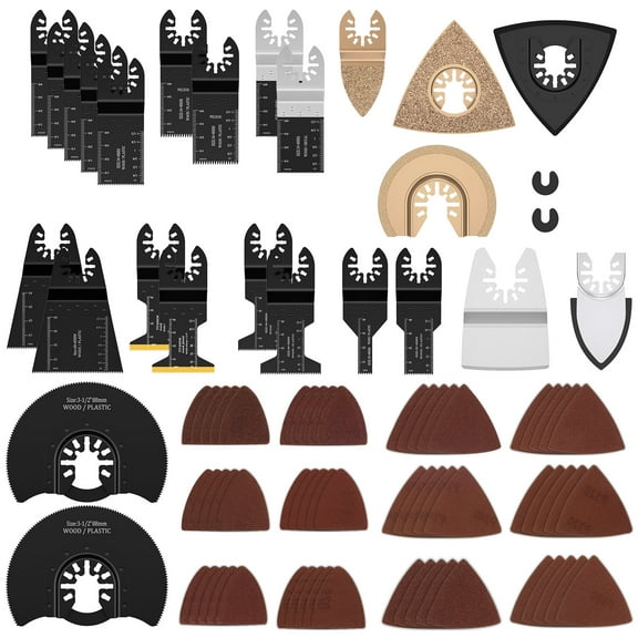 AEVXKHI 87PCS Bi Metal Oscillating Saw Blades, Clear Marking Rust Proof Multi Tool Blade Kit with Sandpaper for Cutting Wood Metal Plastic