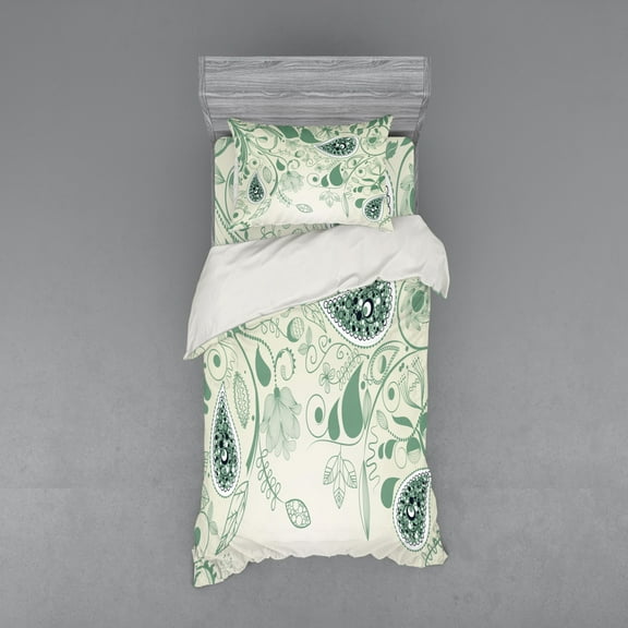 Ambesonne Paisley Bedding Set 3 Pcs, Floral Vintage Patterns, Twin XL, Laurel Green