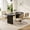 Beige, variant on KATBOC Modern Dining Table and Chairs Set, 70in Black MDF Table with 4 Velvet Rattan Chairs, Mid Century Style for 8 Person Seating, Family Dining Parties & Small Spaces, Black & Yellow