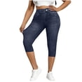 thumbnail image 5 of CHUMUD Jeggings for Petite Women Pull on Capris Stretchy High Waisted Slim Faux Denim Capri Casual Pants with Pockets, 5 of 9