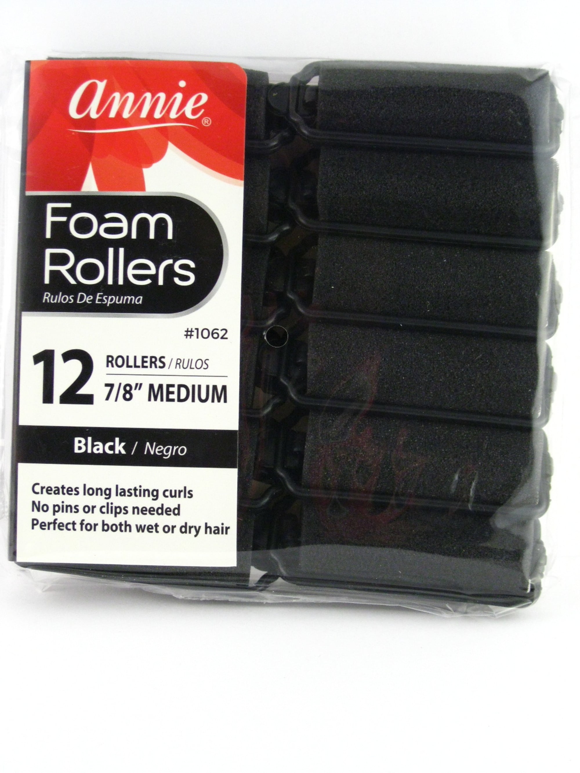 Annie Medium 7/8" Foam Hair Rollers Black 12 Pcs.