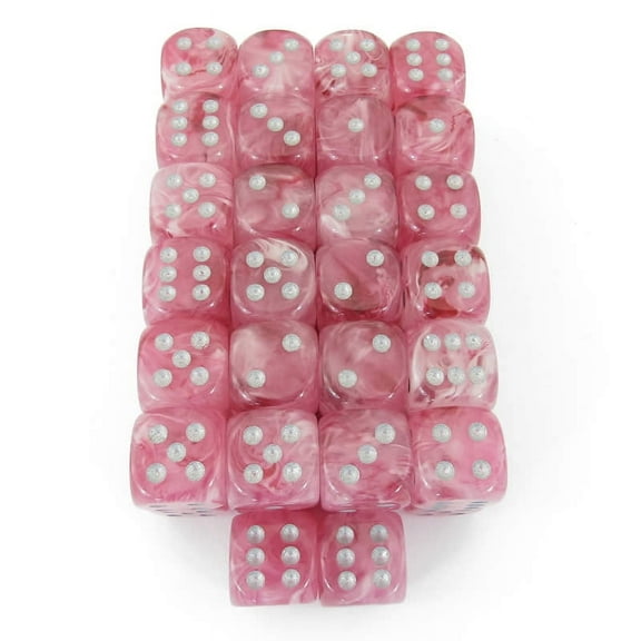Pink Ghostly Glow Dice with Silver Pips D6 16mm (5/8in) Bulk Pack of 50 Wondertrail
