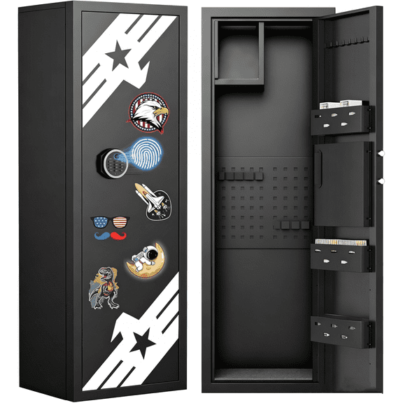 10-12 Large Gun Safe, Unassembled Biometric Gun Safe for Shotguns with Lockable Inner Cabinet & Removable Adjustable Pegboard, Gun Cabinet with Dual Alarm & Mute Function