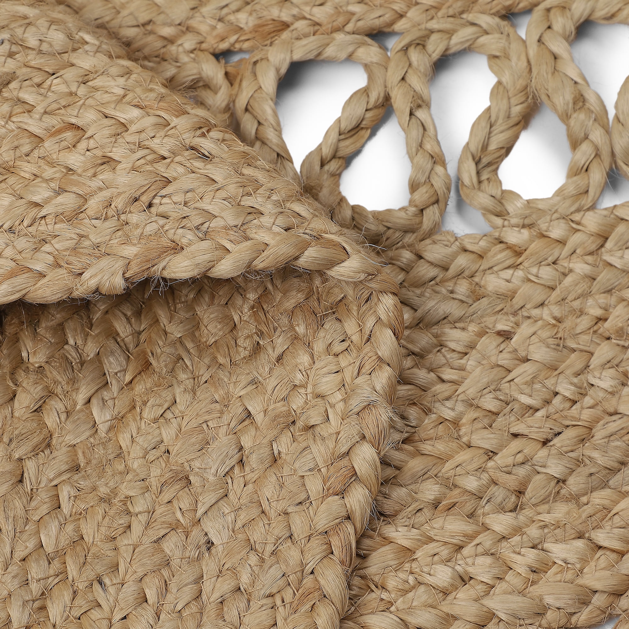 · REDEARTH · Round Area Rug - 5 Feet Braided Scalloped Earthy Trails Jute Rug- Artisan Made Boho Jute Patterned Rugs for Bedroom, Kitchen, Living Room, Farmhouse, Aesthetic, Handmade Vintage Décor