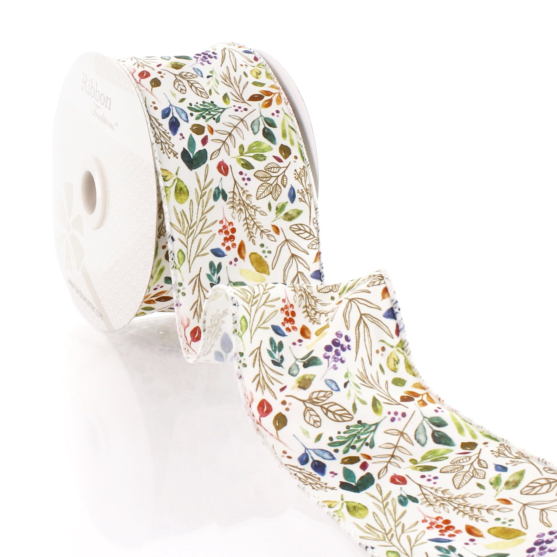 2 1/2" Wired Ribbon Fall Sprigs and Greenery Foliage 25 Yards