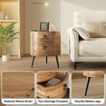 thumbnail image 6 of Ataucjin Round End Table with 2 Storage Drawers,Mid Century Modern Side Table Night Stand with Metal Legs,Wooden Accent End Table Circle Bedside Table,Farmhouse Sofa Side Table for Living Room, 6 of 7